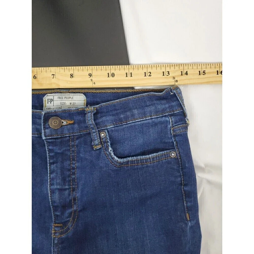 Free People Jeans Size 27x25 Skinny Leg Torn Distressed Stretch Denim Blue